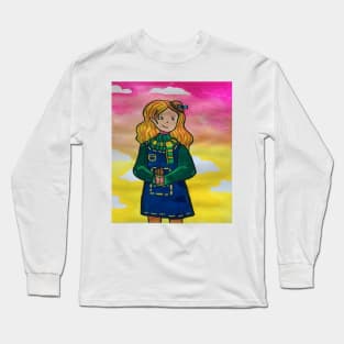 Autumn themed girl gouache illustration Long Sleeve T-Shirt